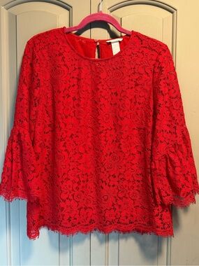 H &M Lace Bell-Sleeve Top - Red